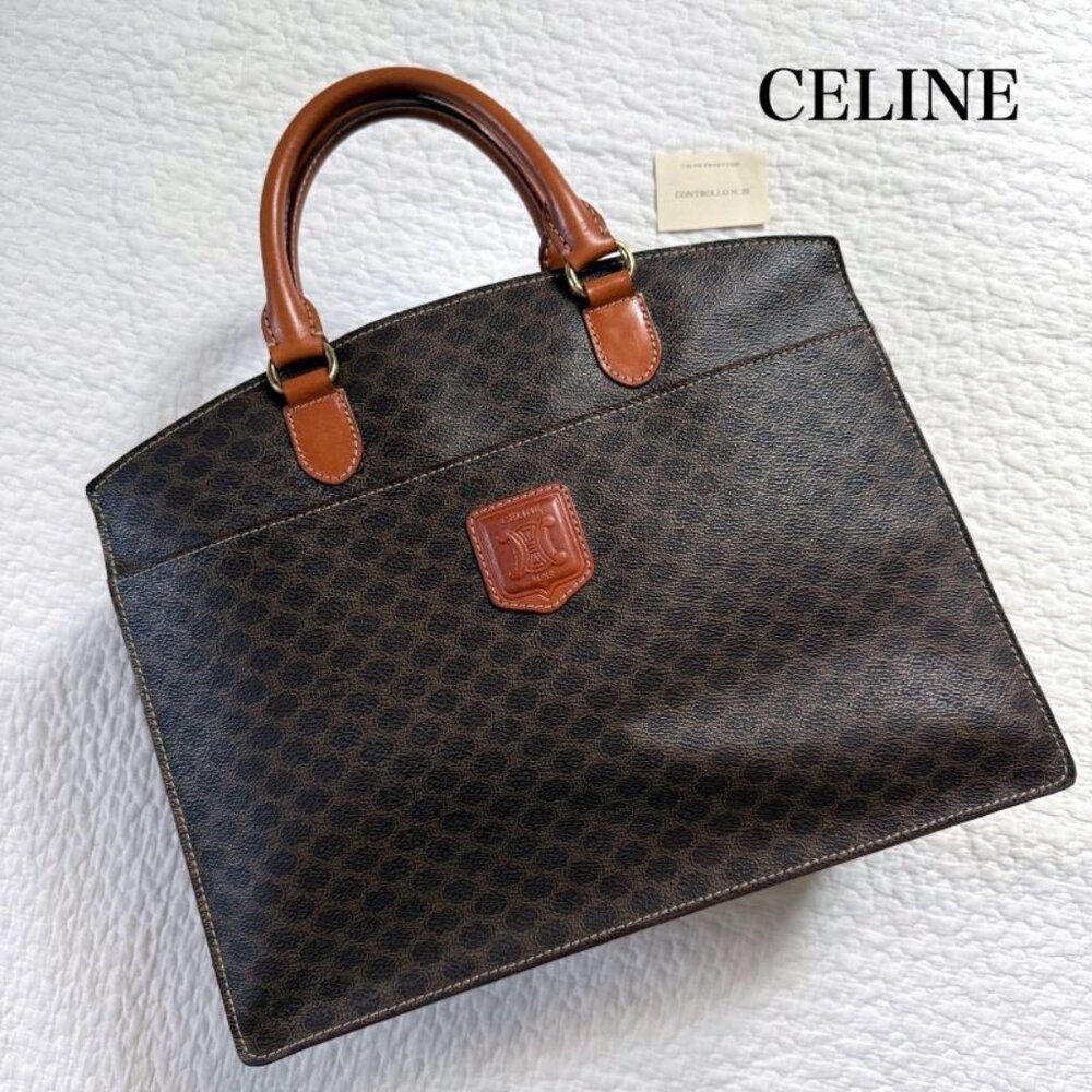 Celine Macadam Pattern Vintage Handbag Triomphe Business Calf Leather Brown